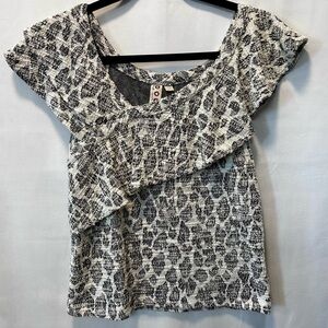 Anthropologie Dolan Left Ciast Savannah Leopard Print Ruffle Asymmetrical Top XS
